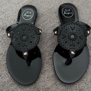 Jack Rogers Black Patent Sandal with Gold Stud Accents